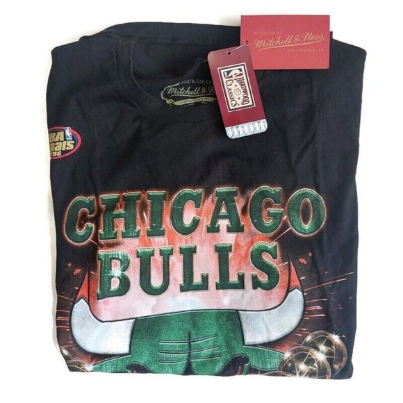 Mitchell & Ness Mens Size L Chicago Bulls 6x Champions T-Shirt Black Green - Picture 5 of 5